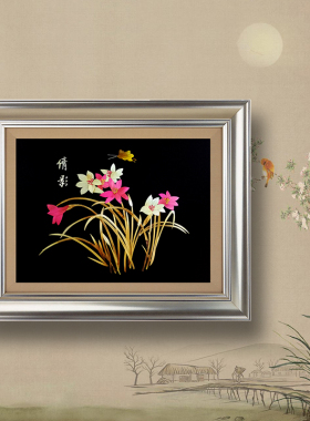 经典民间工艺纯手工制作麦秆画麦秸画超大方形镜框画简约倩影挂画