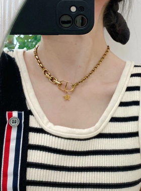 复古做旧链条星星项链女百搭个性高级感字母CD颈链气质轻奢毛衣链