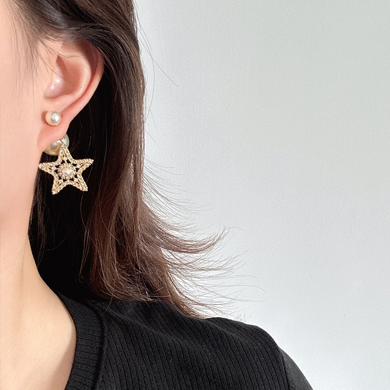 奥米迪奥镂空五角星镶钻珍珠耳环女时尚百搭高级26年圣诞新款耳饰 - 图1