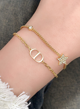 奥米迪奥字母星星镶钻双层手链女