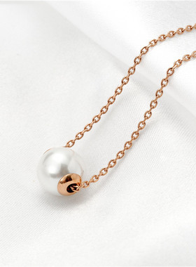 单颗珍珠吊坠纯银甜美简约项链女