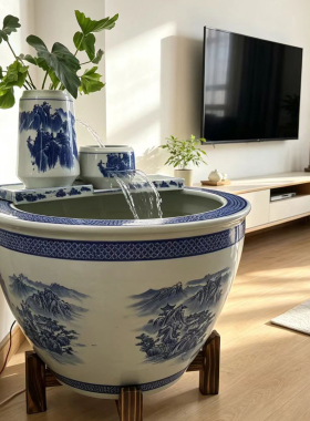生财循环水陶罐瀑布过滤器造景