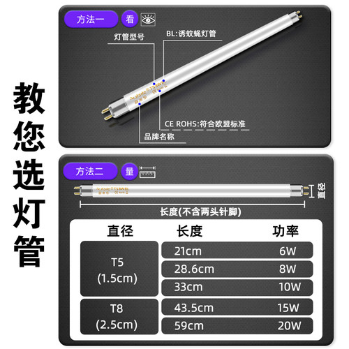 灭蚊灯管喜来乐粘捕式灭蝇灯餐厅商专用诱T5-6W8W蓝紫光灭蝇灯管 - 图2