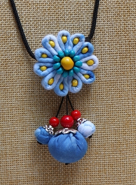 原创蓝白复古纪念礼文艺手工项链