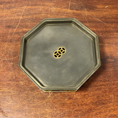 日本回流湘妃竹包锡壶承，重1.47千克，长19.2厘米，宽19.2高4.1