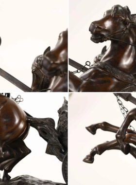 19世纪法国R.P.Fallio作双马御车武士铜造像，重43.5kg，高65cm