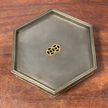 日本回流湘妃竹包锡壶承，重1.38千克，长20.5厘米，宽18，高4.7