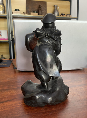 日本铜制松盛款惠比寿雕像，重3.13公斤，高26厘米，老货，包浆厚