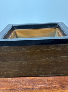 日本原木方形老火钵，高20厘米，长宽39.5厘米，铜胆内29厘米。