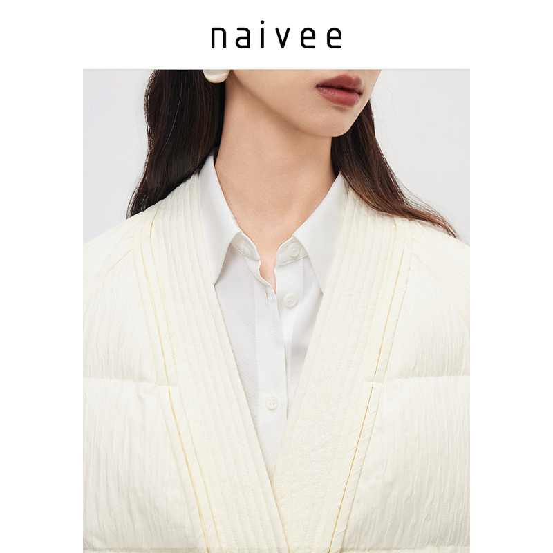 【90白鸭绒】【商场同款】naivee纳薇提花V领白交襟羽绒服女 - 图3