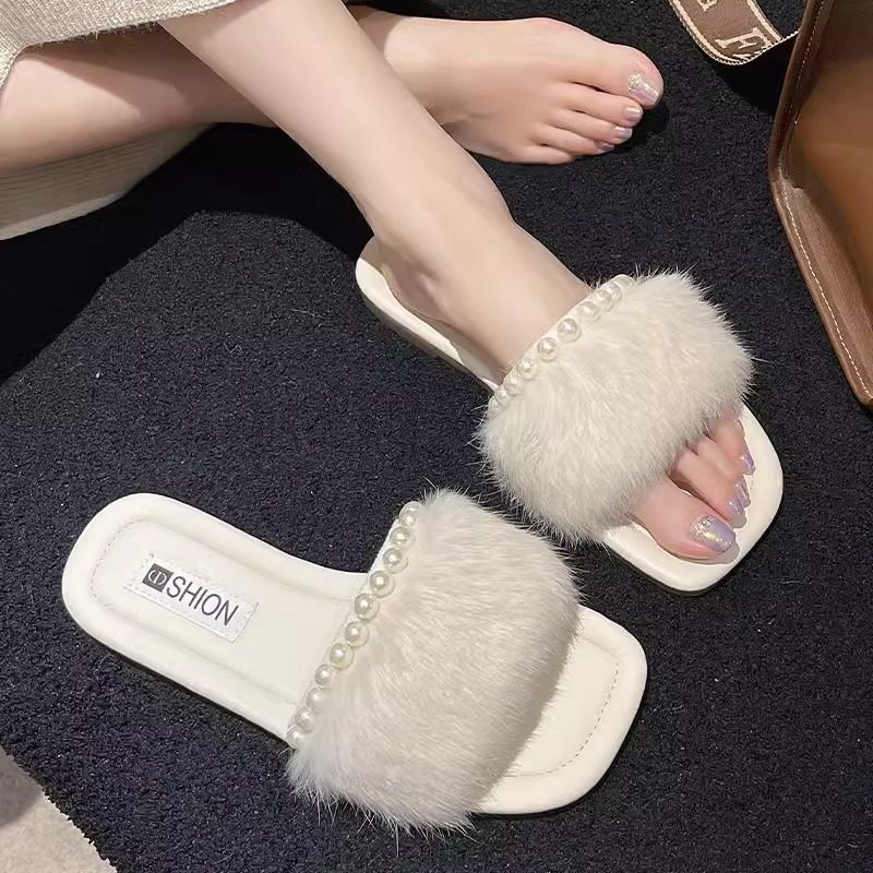 日本代购仙女风法式女外穿夏秋小香风平底防滑懒人一字拖毛毛拖鞋,淘宝优惠券,粉丝福利购,淘宝优惠卷