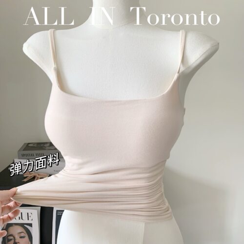 ALLIN吊带背心U领显胸大带胸垫可拆卸收腰修身性感内搭打底背心女 - 图2
