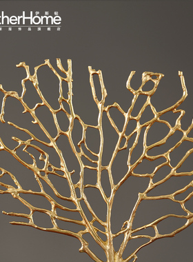 美式风金色珊瑚客厅大理石工艺品