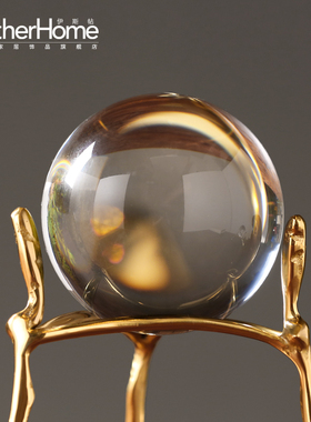 金属纯铜样板间会客室书柜水晶球