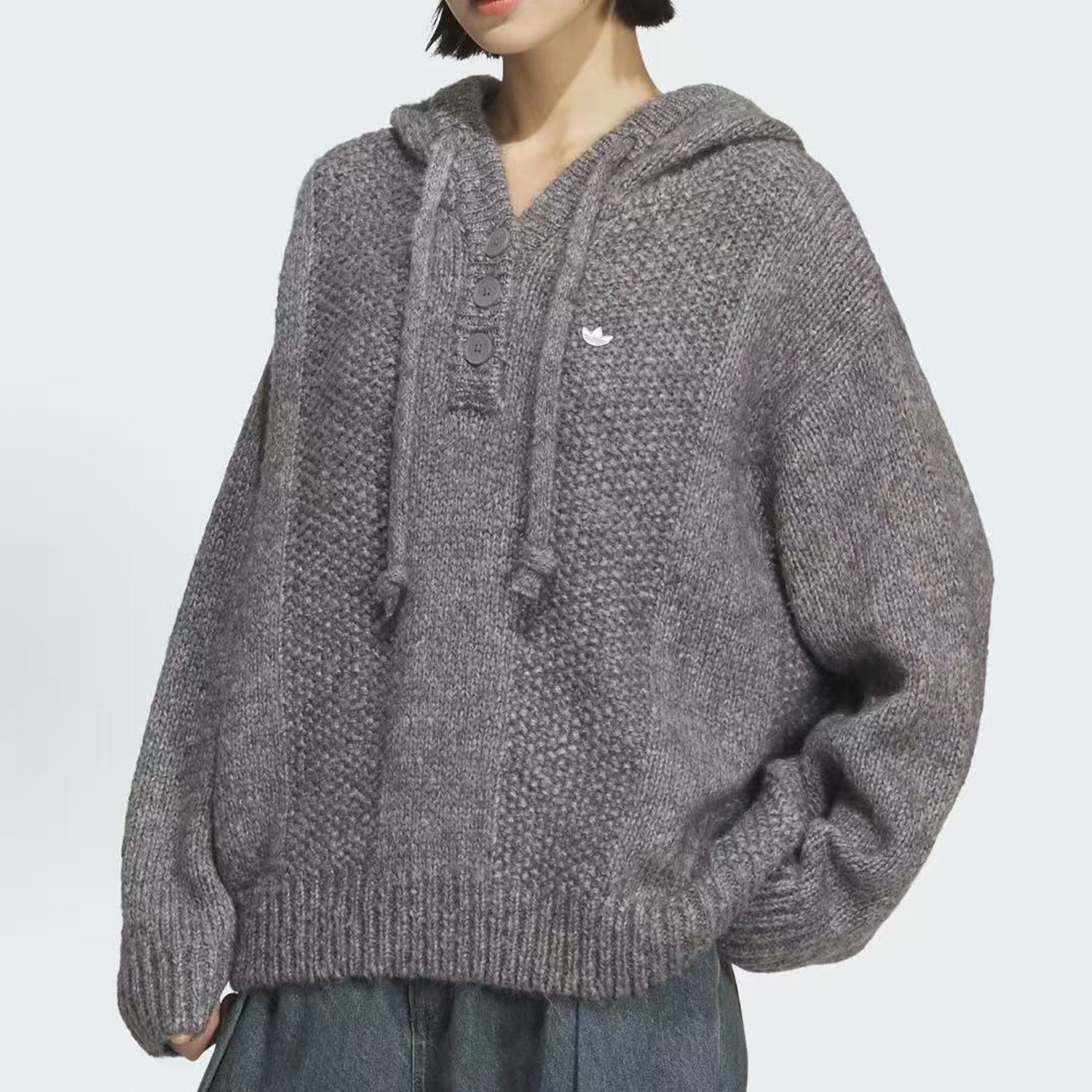 Adidas三叶草新款针织复古宽松连帽运动毛衣套头衫 KS5967 KS5968,淘宝优惠券,粉丝福利购,淘宝优惠卷