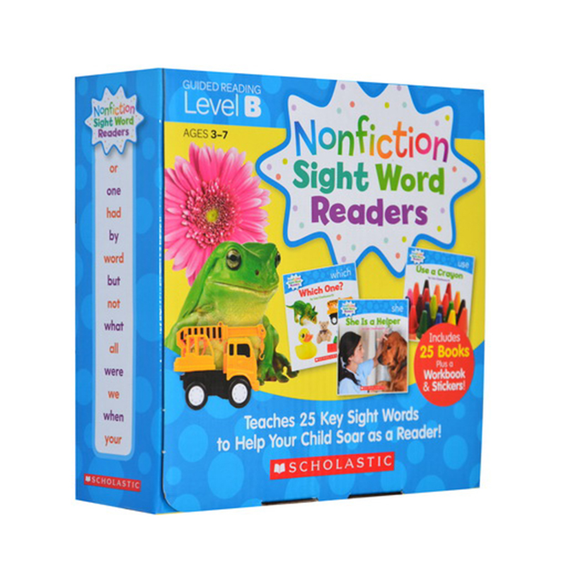 Scholastic学乐英文入门关键字词 Nonfiction Sight Word Readers ABCD 4盒高频词读物科普科学绘本 100册全套自然拼读初级盒装-图0