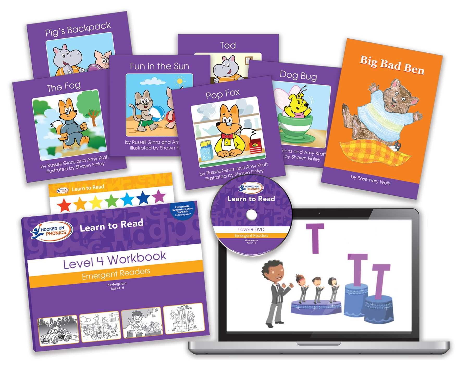 绿山墙图书专营店英文原版 自然拼读绘本 Hooked on Phonics Learn to Read - Level 4 迷上了语音 学习阅读阶段绘本第 4级 附DVD趣味故事图画书1