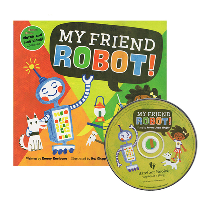 My Friend Robot 我的机器人朋友 英文原版儿童启蒙绘本 Barefoot Books 韵文与歌谣系列 附CD 图画故事书 启蒙童谣 - 图3