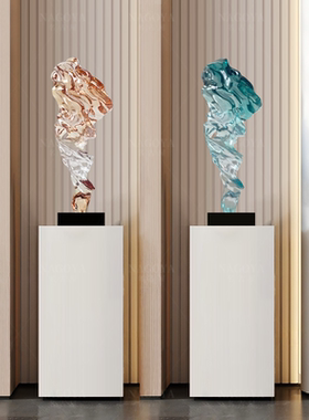 现代抽象雕塑酒店大堂售楼处入户玄关高级感艺术装饰透明树脂摆件