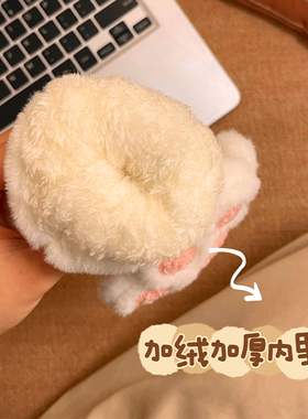 可爱熊掌猫抓毛绒女生翻盖手套