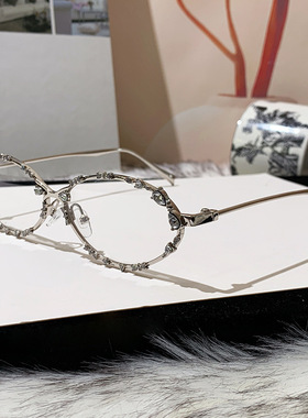 LISA同款GM韩版椭圆镶钻钻石眼镜框女y2k辣妹凹造型素颜近视眼镜