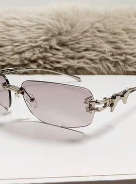 无框方形蝴蝶结墨镜女