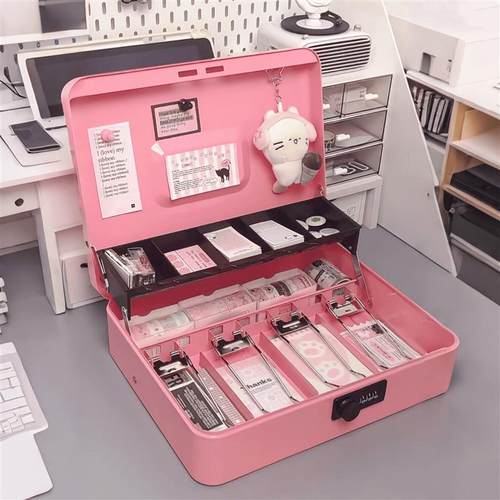 收银箱存钱罐桌面收纳盒大容量儿童家用带锁收纳盒储蓄盒桌面摆件 - 图0