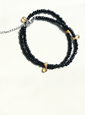 项链小众设计水晶黑色简约串珠百搭ins风高级锁骨新款链女