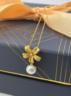 zijia百搭花朵珍珠吊坠项链