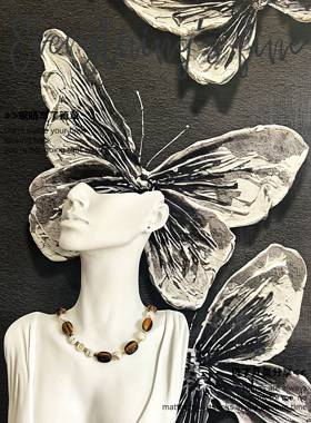 原创设计手工制作精工镶嵌系列个性复古宫廷风虎眼石珍珠项链女