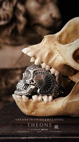 THEONE罕见古董孤品欧洲手工纯银镶钻奢华圣骷髅戒指暗黑雅痞指环