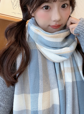 学生格子围巾可爱少女秋冬季