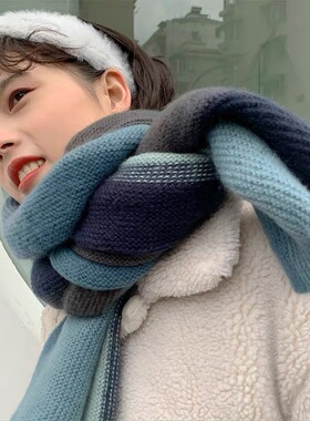 彩虹针织围巾女美少女甜美可爱加