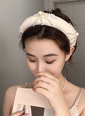 轻奢复古珍珠海绵发箍气质宽边发卡增高颅顶发箍显脸小高级感头箍