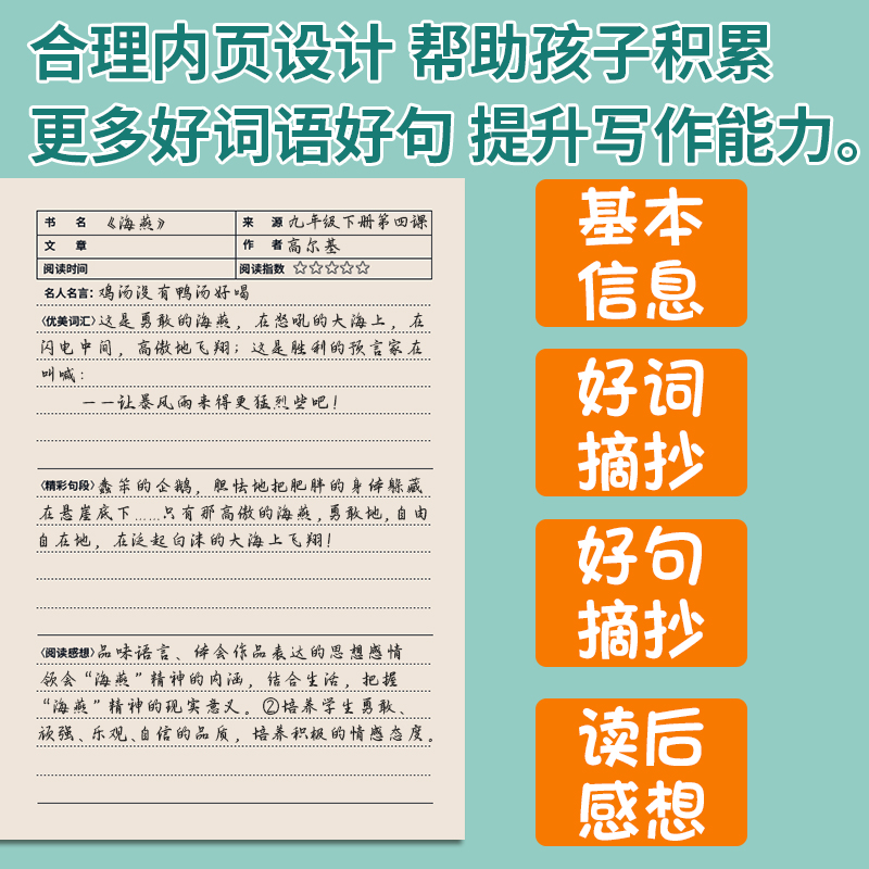 a5读书笔记本阅读记录本加厚语文摘抄本课外读后感专用小学生一二年级好词好句采蜜集摘录日积月累卡摘记本子-图0