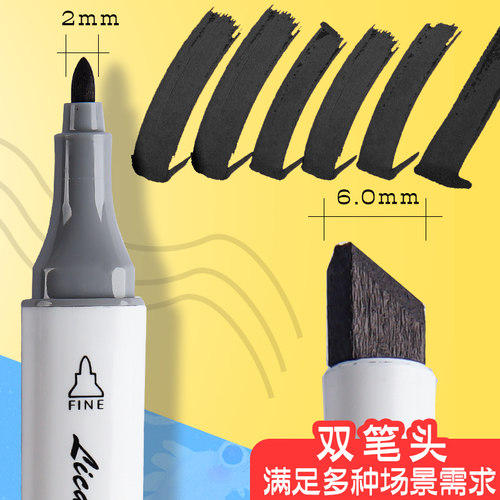 特大号双头马克笔黑色油性防水不掉色速干大容量勾线笔学生美术专用涂鸦画笔儿童绘画粗细两头记号笔加粗笔头 - 图0