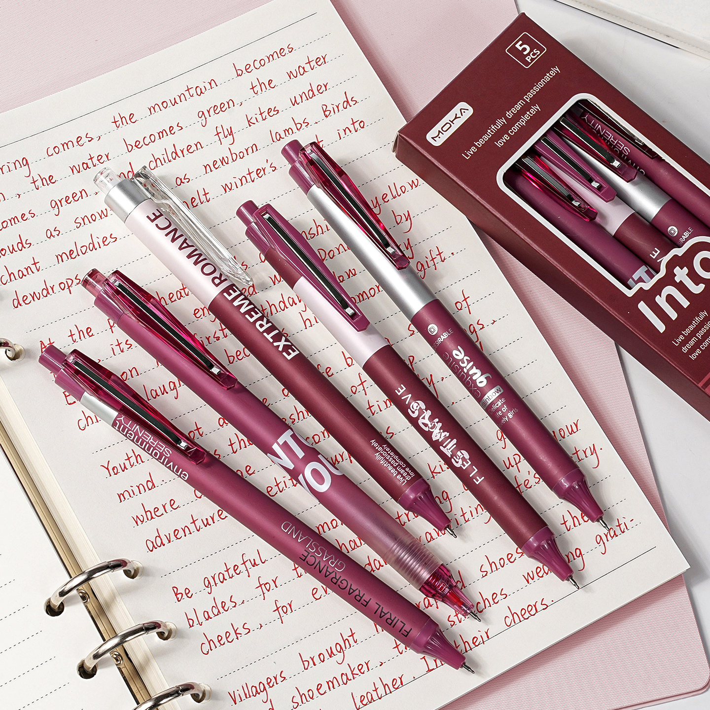 中性笔红笔高颜值ins风女生款学生做标记按动式水笔st笔头0.5mm老师用批改作业水性笔速干顺滑文具学习用品F1 - 图1