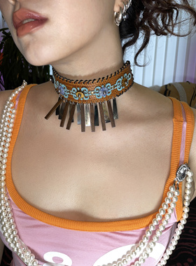 部落风项链项圈皮男女贝壳木质