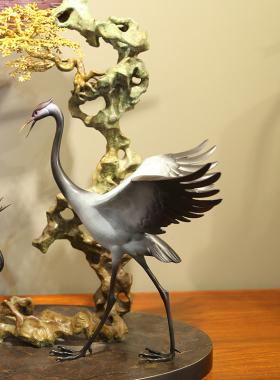 纯铜松鹤延年摆件家居客厅玄关