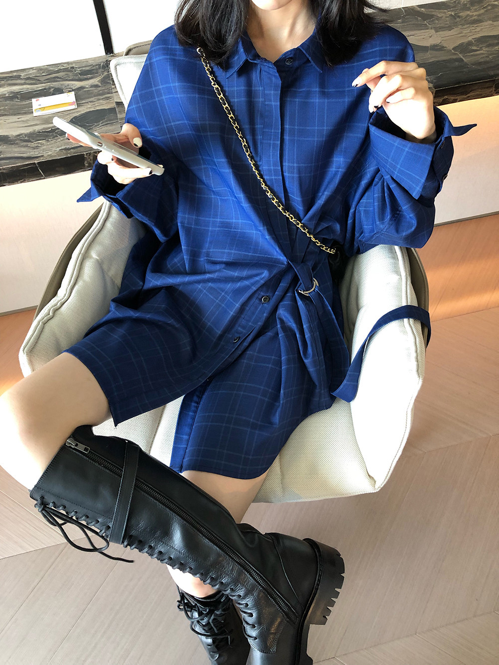 the handle 时髦侧扣廓形不规则衬衫女设计感系带衬衣
