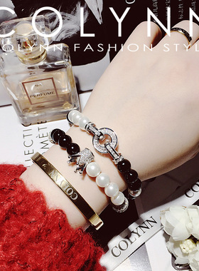 COLYNN黑玛瑙珍珠双圈手链