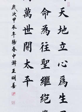 为天地立心为生民立命书法作品手写真迹田楷欧楷定制客厅书房挂画