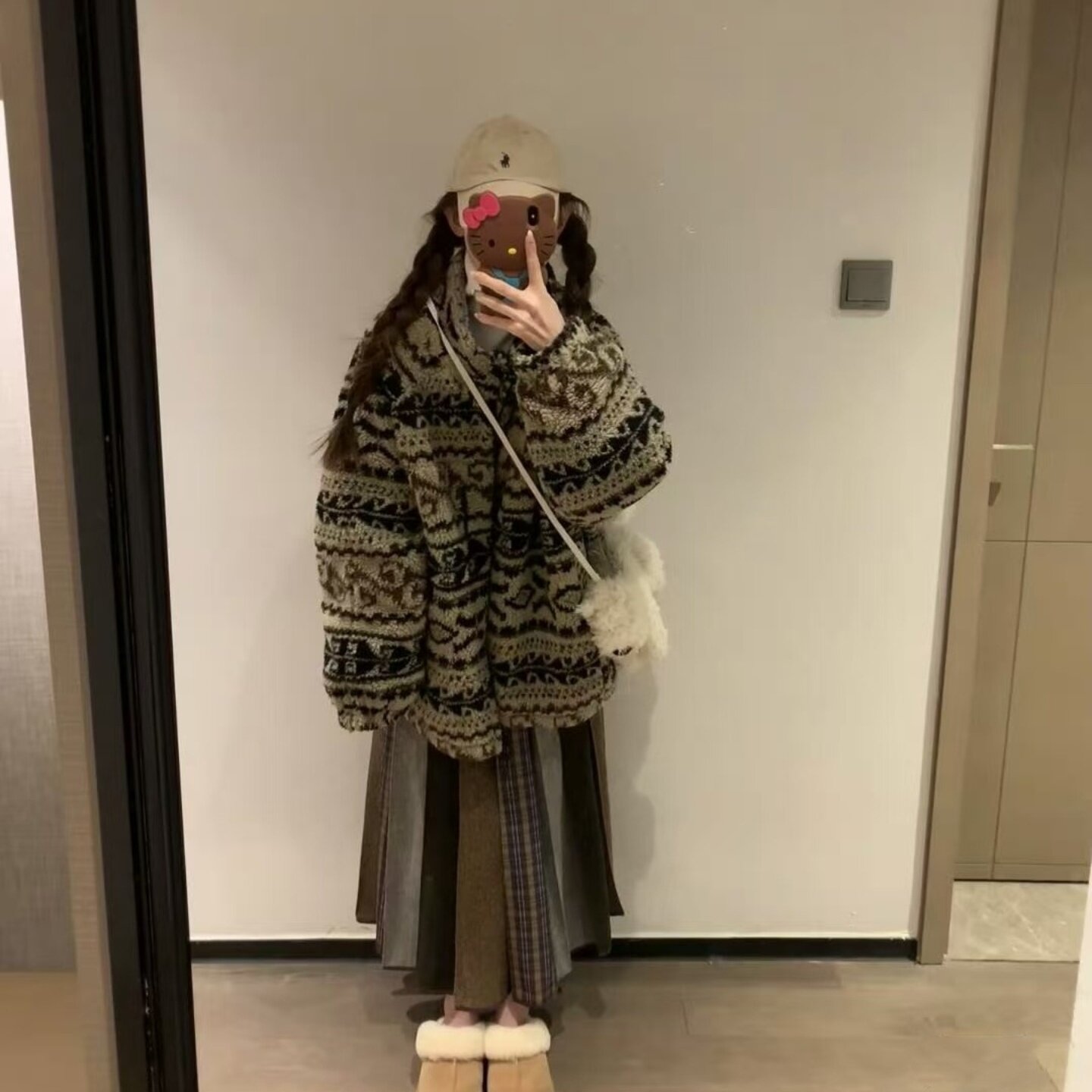 羊羔毛外套女2025冬季新款费尔岛雪花摇粒绒皮毛一体减龄洋气棉服