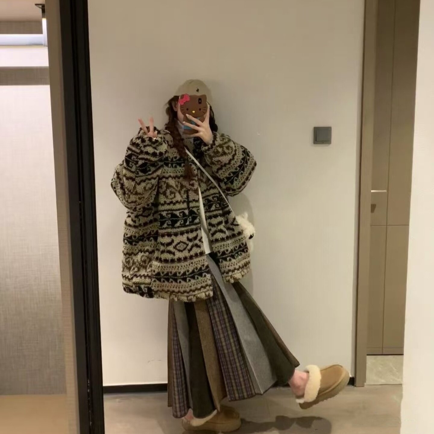 羊羔毛外套女2025冬季新款费尔岛雪花摇粒绒皮毛一体减龄洋气棉服