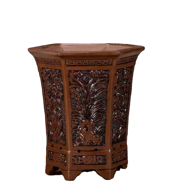 Chinese style classical relief purple sand orchid flower pot special offer Clivia orchid special pot ceramic large flower pot clearance