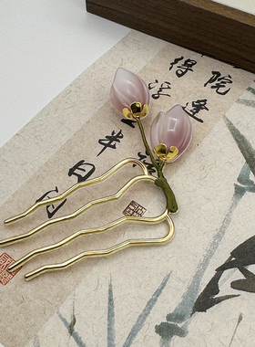 古风四齿u型发簪复古花朵发饰