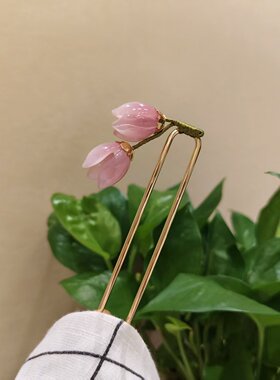 古风发簪子郁金香花朵古典手工琉璃古装汉服配饰头饰旗袍发钗发饰