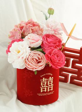 DIY订婚房乔迁新房布置仿真花束抱抱桶桌花婚礼装饰领证喜事摆件