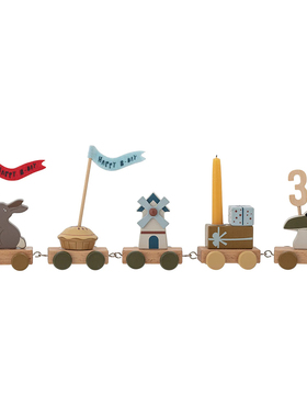 丹麦代购 Bloomingville生日礼物小火车装饰摆件木质烛台儿童玩具