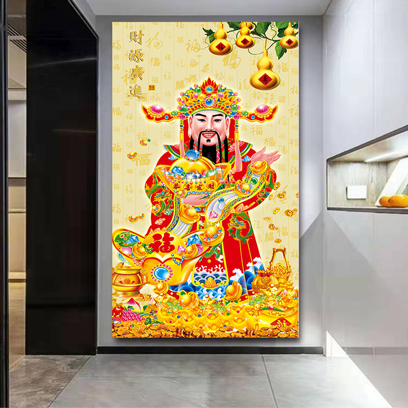 财源广进招财进宝挂画年画财神爷自粘贴画佛像供奉家用春节门墙贴-图1